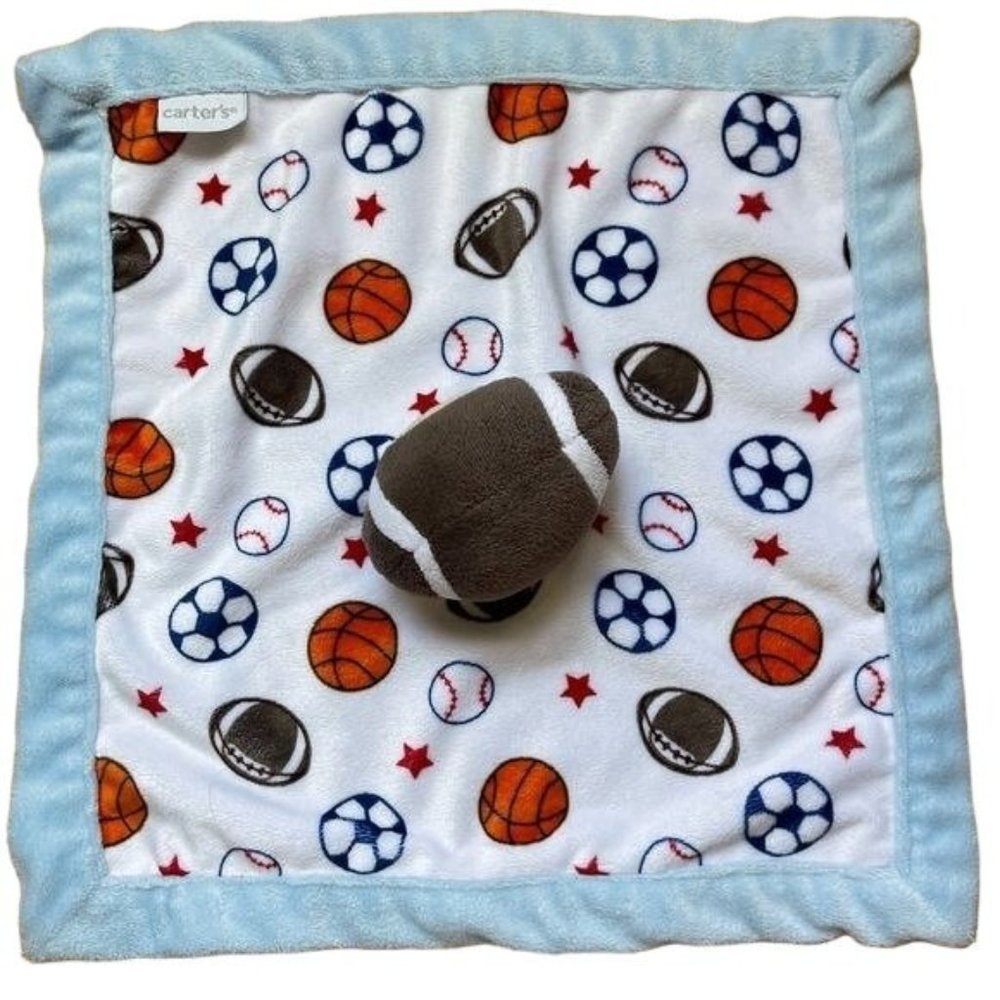 Carters Plush Football Lovey Sports Balls Baby Security Blanket Blue White 14x14